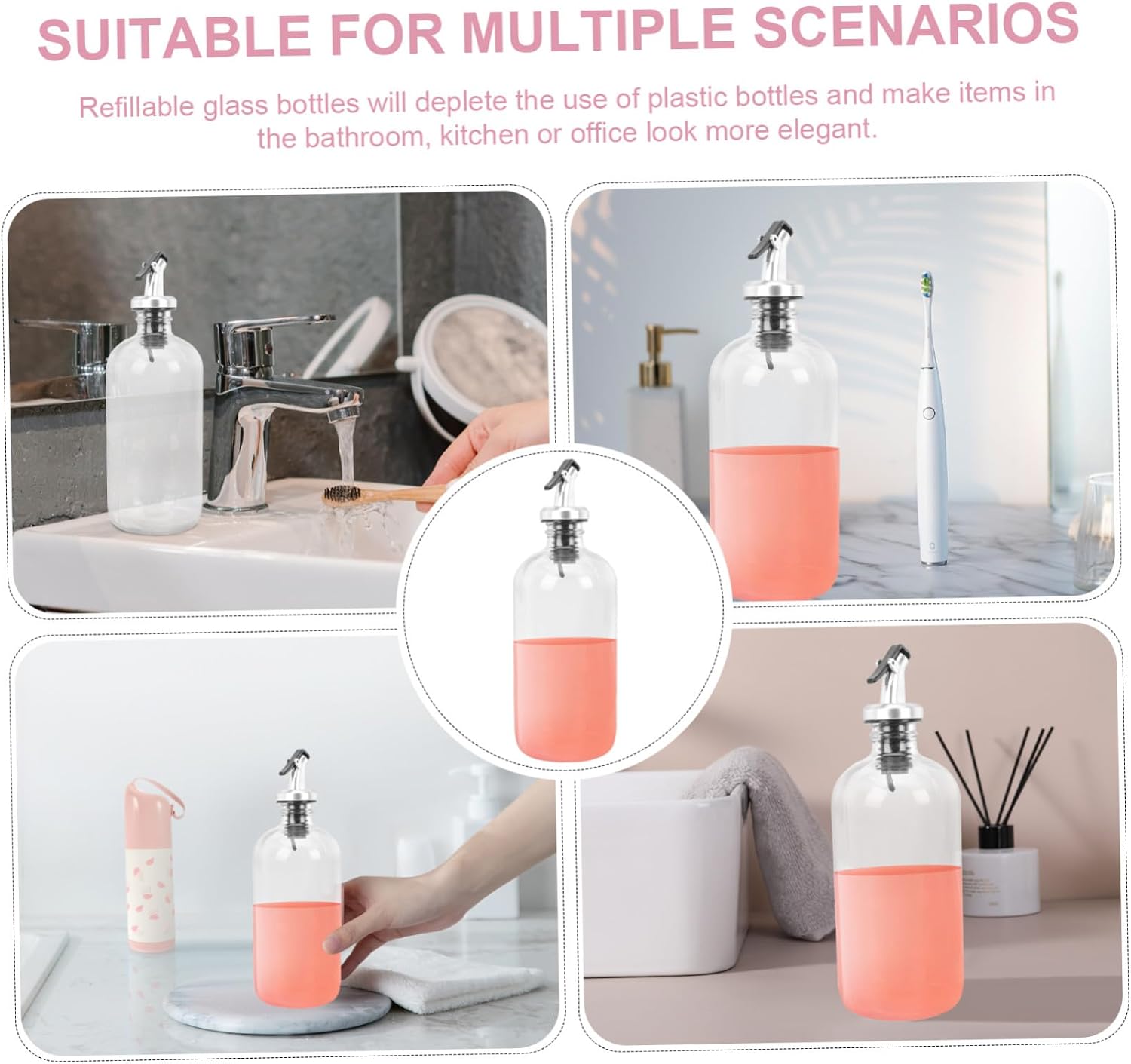 500ml Mouthwash Dispenser Kit with Glass Cup Bathroom Accessories Set 16oz Glass Mouthwash Bottle with Pour Spout for Home Use image 3
