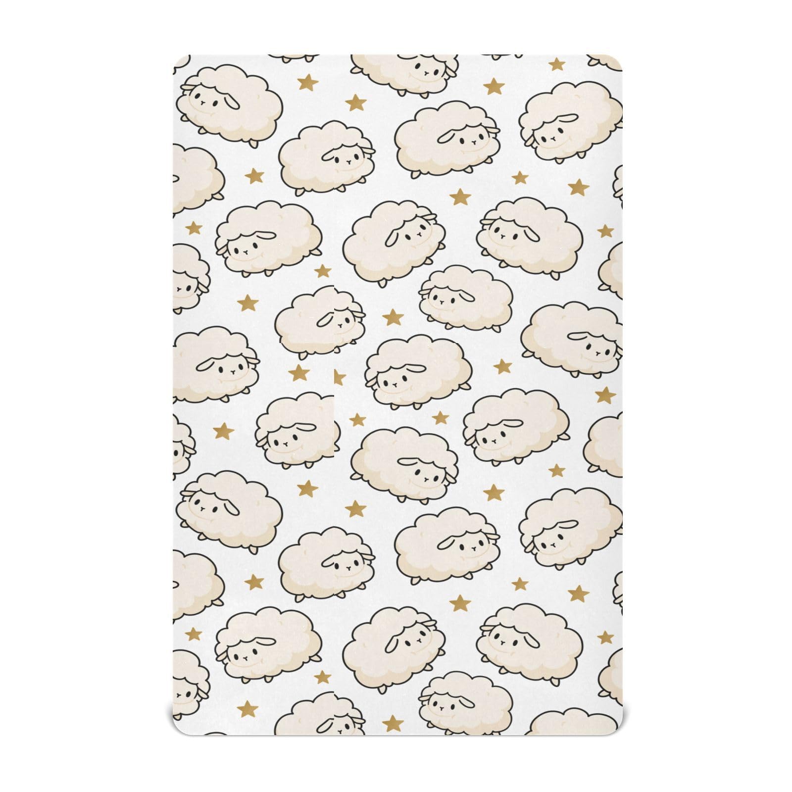 Crib Sheet Breathable Soft Crib Mattress Sheet for Baby Toddler Boys Girls Fitted Pack n Play Crib Sheet Fit Standard Crib Mattress 39 x 27 Inch White Stars Sheep
