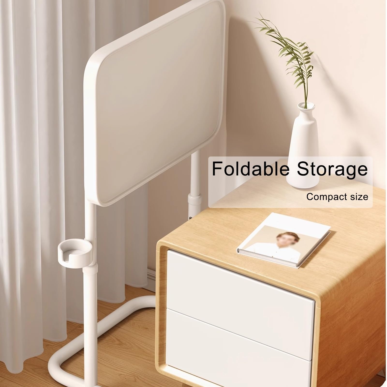 Mesa para Cama o Silla de Ruedas, Altura Ajustable (60 – 70 cm), 1 Portavasos, Mesa Auxiliar de Oficina, Hospital, Comer, Ayuda Mayores y Silla de Ruedas(Beige)