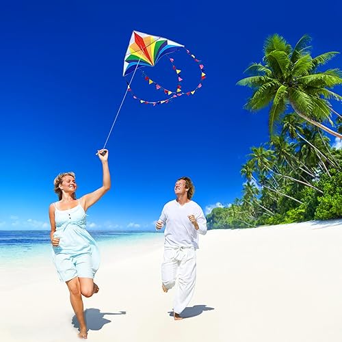 Miniatura 2 de Flying Hoofer Large Rainbow Delta Kite - Single Line Beach Kite for Kids Ages 4-8, 8-12 & Adults - Easy to Fly for Beginners & Toddlers.