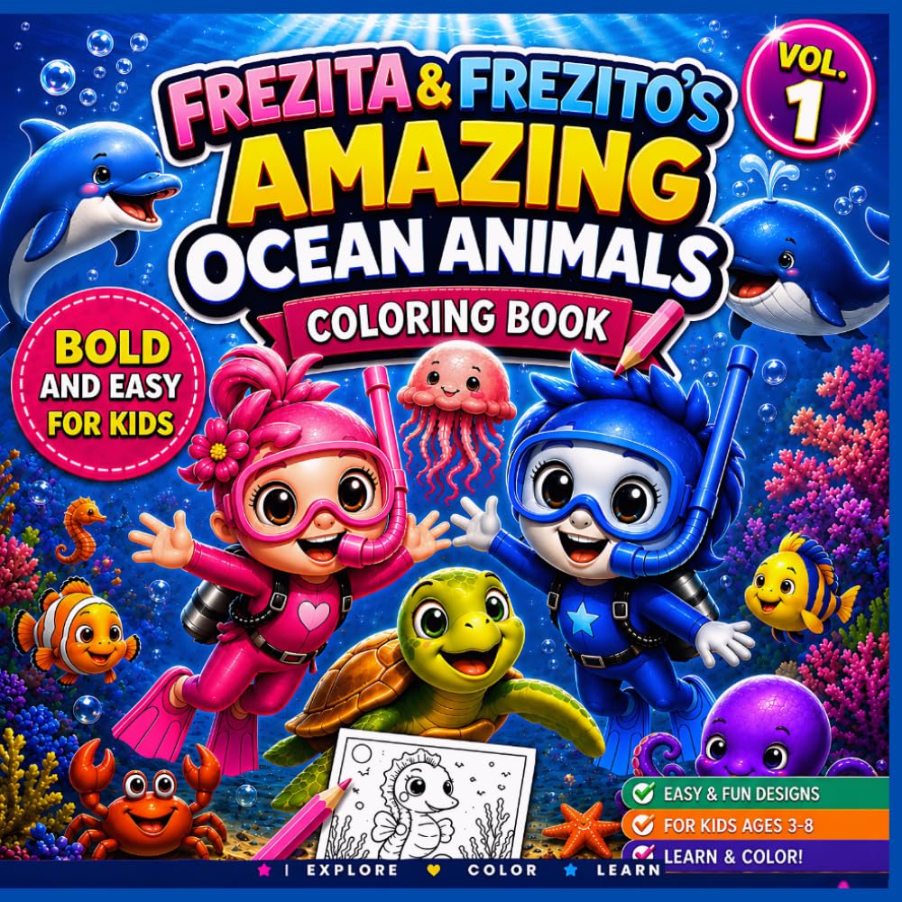 FREZITA & FREZITO'S AMAZING OCEAN ANIMALS COLORING BOOK - Volume 1: Bold & Easy Coloring Book for Kids Ages 3–8 | Explore Amazing Ocean Animals | ... FREZITO'S OCEAN ANIMALS COLORING BOOK SERIES)