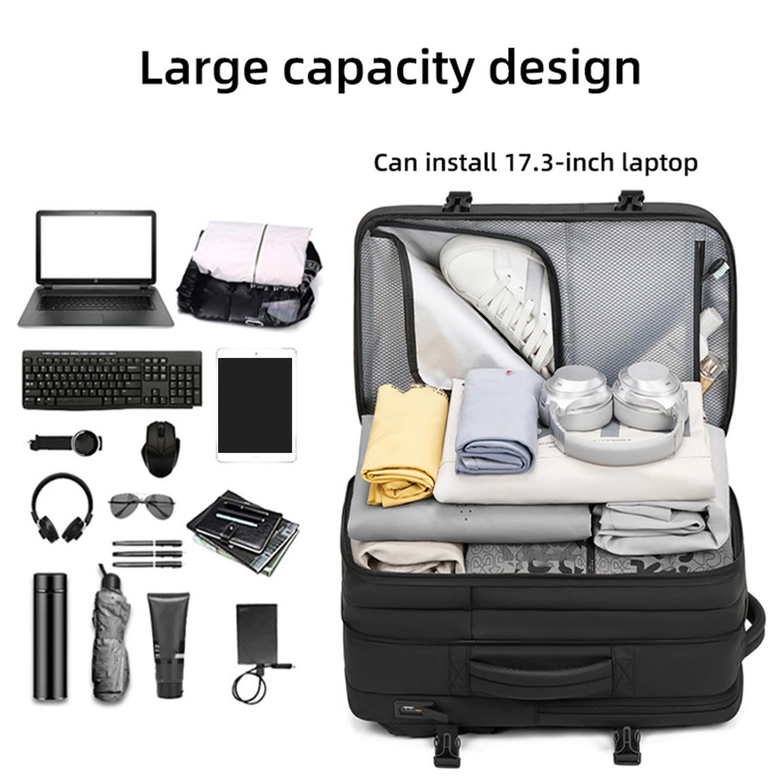 Jectse Sac à Dos de Compression de Voyage, Sacs à Dos de 18 Pouces Extensibles pour Ordinateur Portable, avec un Verrouillage Anti-vol Transporte un Sac à Dos, un Sac de Voyage