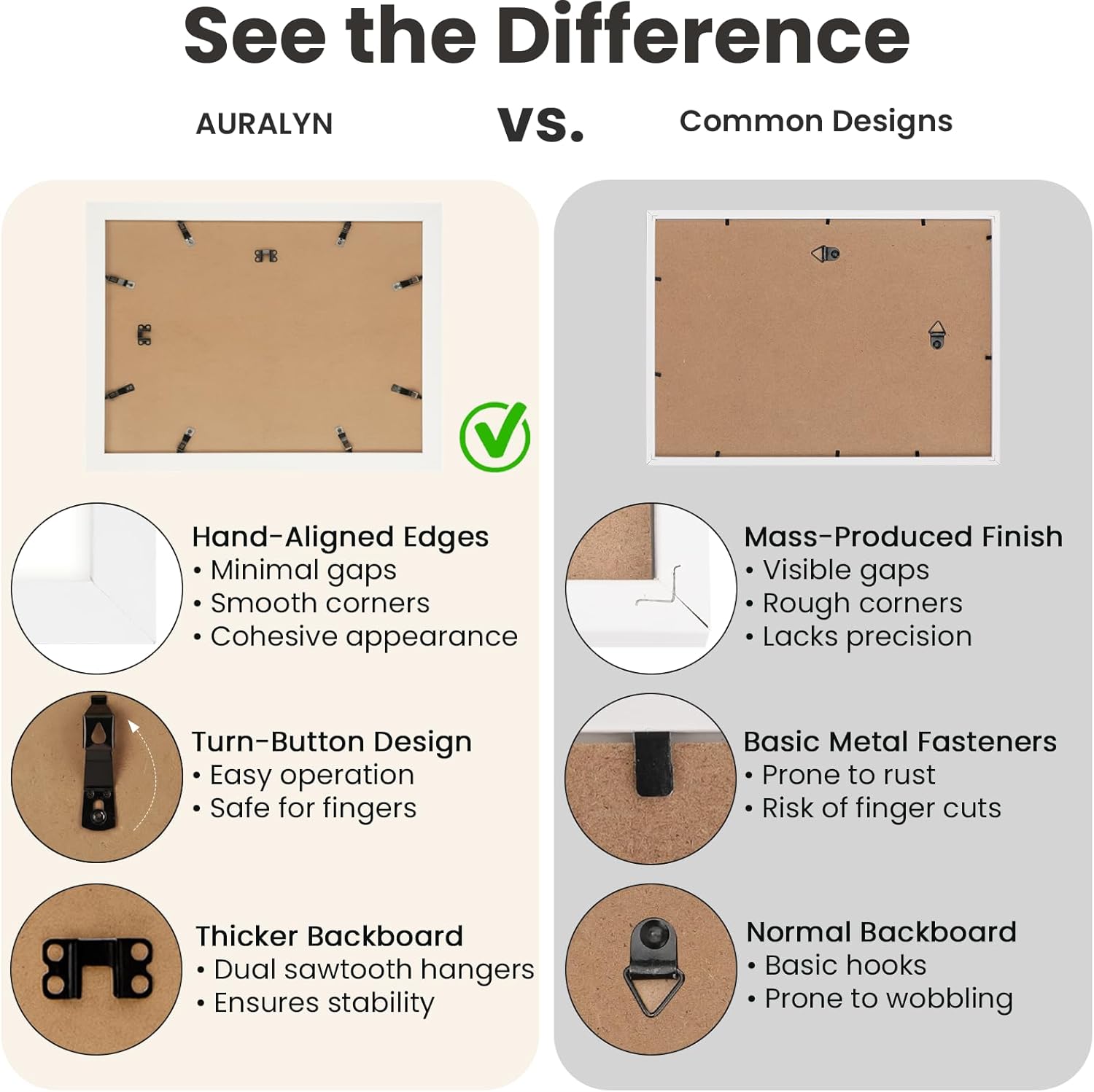 AURALYN Wall Frames 16x20 Picture Frame Set of 3 – Fits 12x16 with Mat – Wood Grain, Finger-Friendly, Includes Hanging Kit (White Frames, 3 Pack)