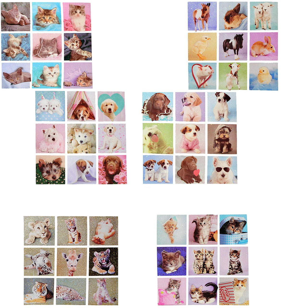 GmbH 45-teiliges 3D-Sticker-Set – Tiger, Löwen & Giraffen, Mit Glitzereffekt, Für Kinder & Bastelprojekte