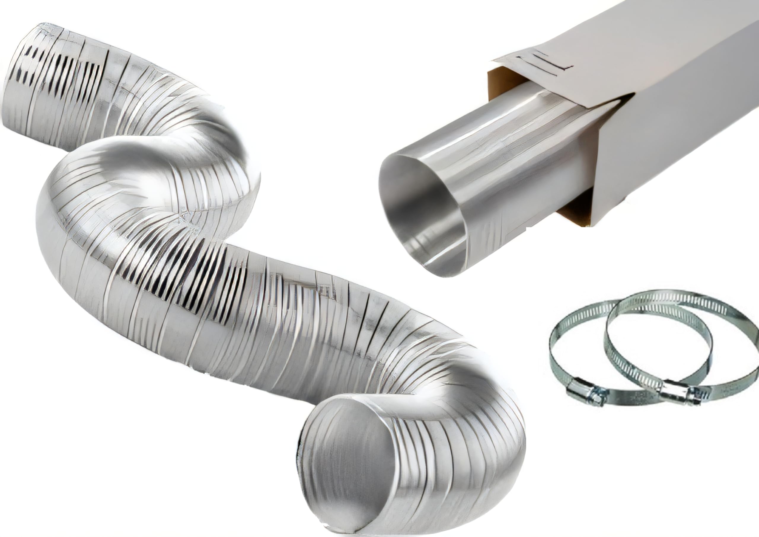 Gaine Alu semi rigide 80 100 125 150 mm / -30°C à +200°C/Air chaud pour Poele, Cheminée, Chauffage, Clim, Seche linge, Hotte de cuisine - 2 colliers de serrage offerts