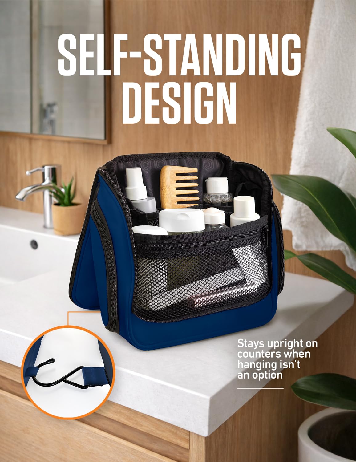VENTURE 4TH - Neceser de viaje colgante para hombres y mujeres, 18 compartimentos, Azul marino, Minimalista