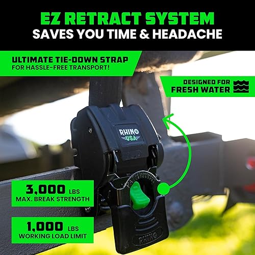 Miniatura 2 de Rhino USA - Correas de amarre retráctiles, máxima resistencia a la rotura de 3000 libras, resistente, 2 x 43 pulgadas, amarre de remolque marino