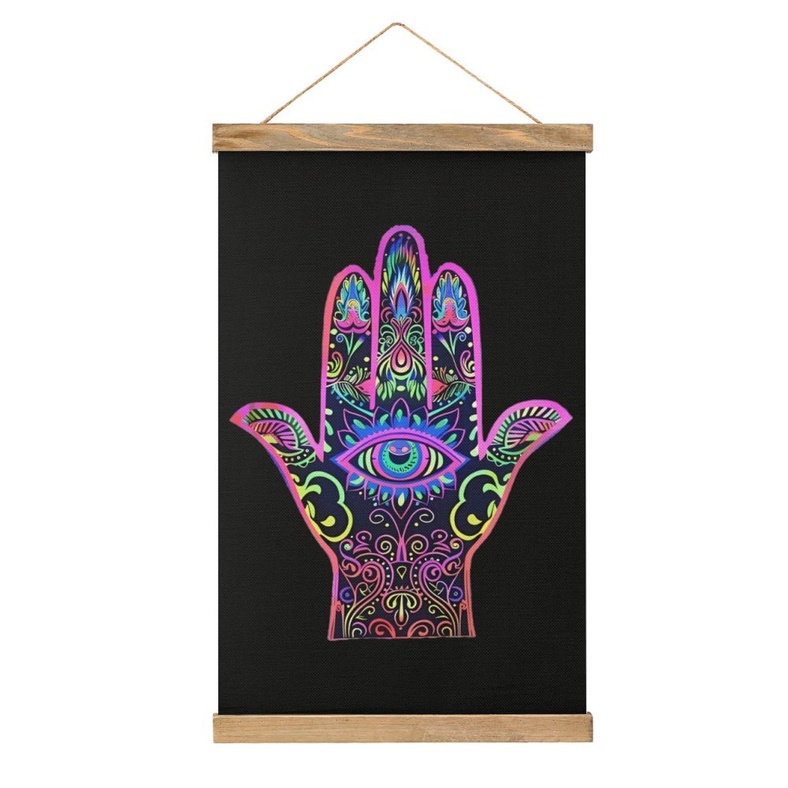 CGSBNGHA Blacklight Hamsa Hand Evil Eye Bohemian Wall Art Prints Linen Hanging Painting Scroll Paintings Pictures Decor for Home