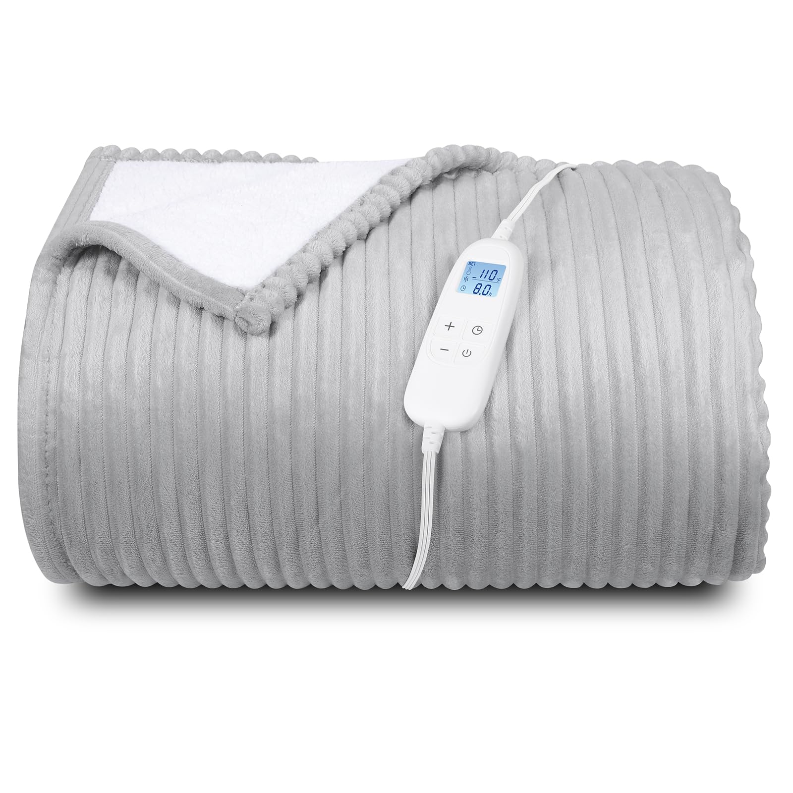 Electric Heated Blanket Queen Size 84" x 90" | 6 Heating Levels & 8h Auto Timer | Full Body Fast Heating and Ultra Soft Flannel, Machine Washable Bed Sofa Home Office Use, Light Grey