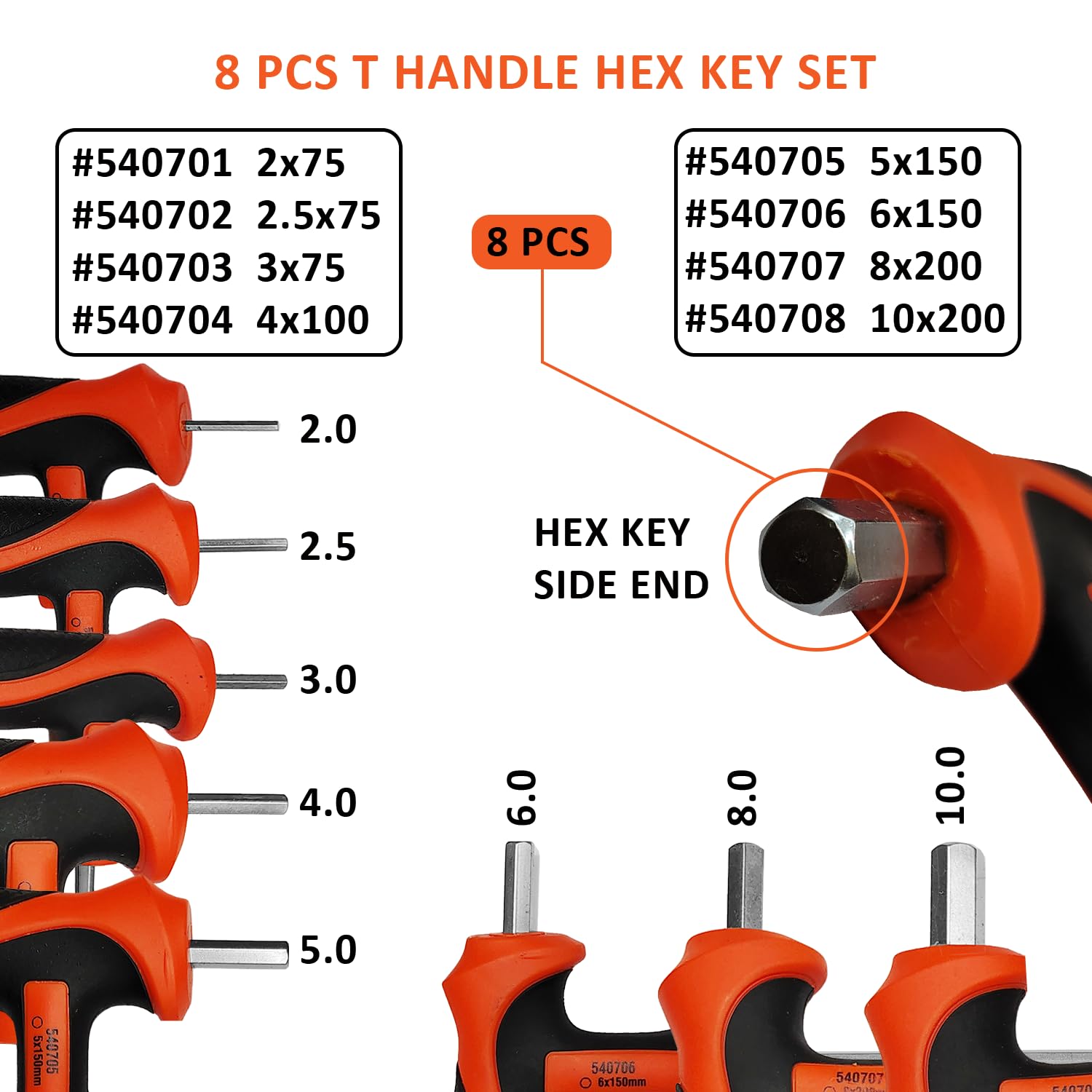 Harden 8Pcs T Handle Ball End Allen Hex Key Wrench Set Tool