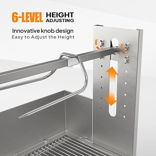 Miniatura 4 de ROVSUN Kit de parrilla para asador de 46 pulgadas, capacidad de 176 libras, parrilla eléctrica para cerdo, soporte para asador de cordero con ruedas