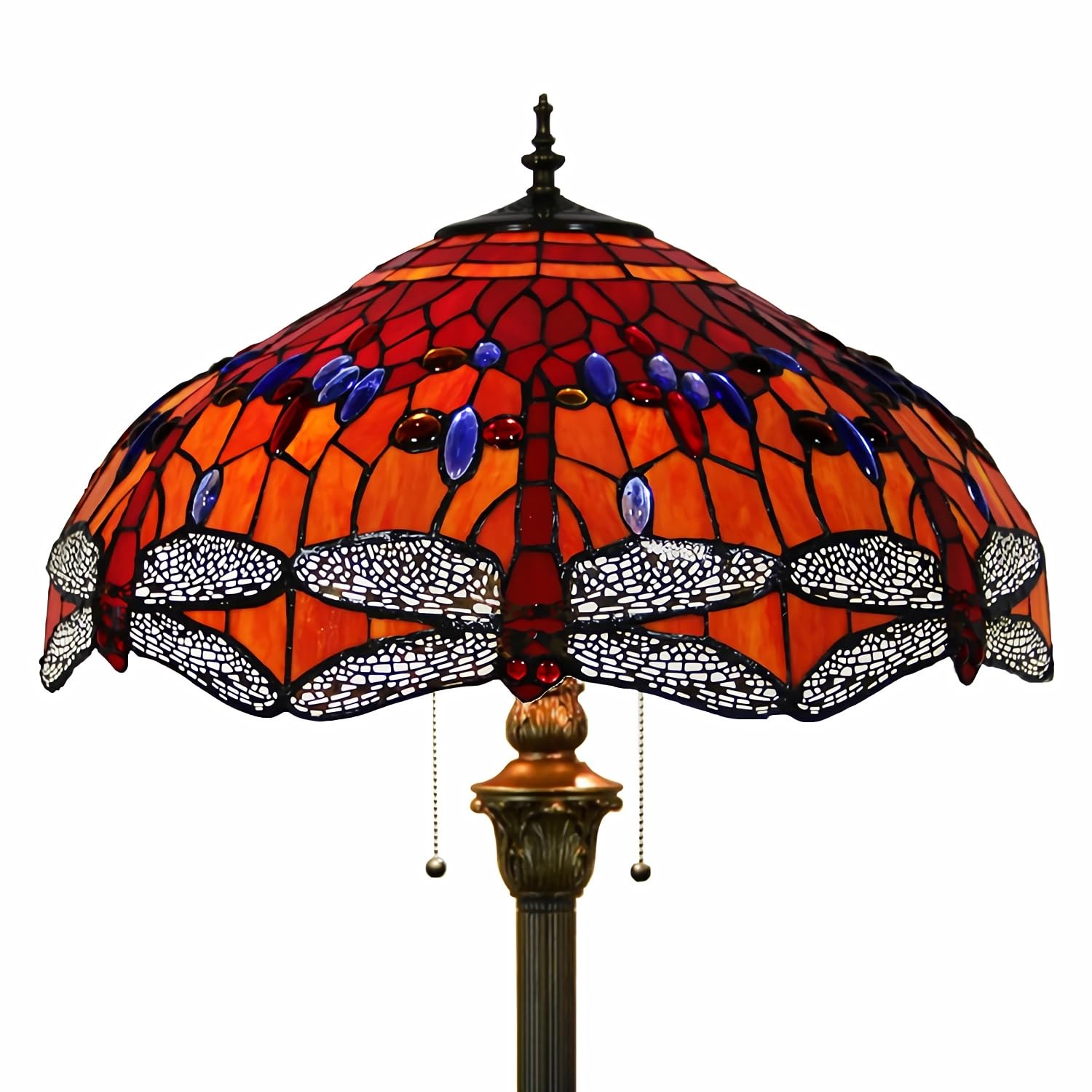 IUokLU Tiffany-style Floor Lamp, 20" Red Dragonfly Stained Glass StandLamp, Vintage Resin Base ReadFloor Lamp Bedroom Office Decor