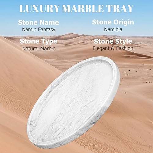 Miniatura 4 de Koville Bandeja de mármol natural africano para encimera de baño, bandeja redonda de mármol de 11.8 pulgadas de diámetro para encimera de cocina,