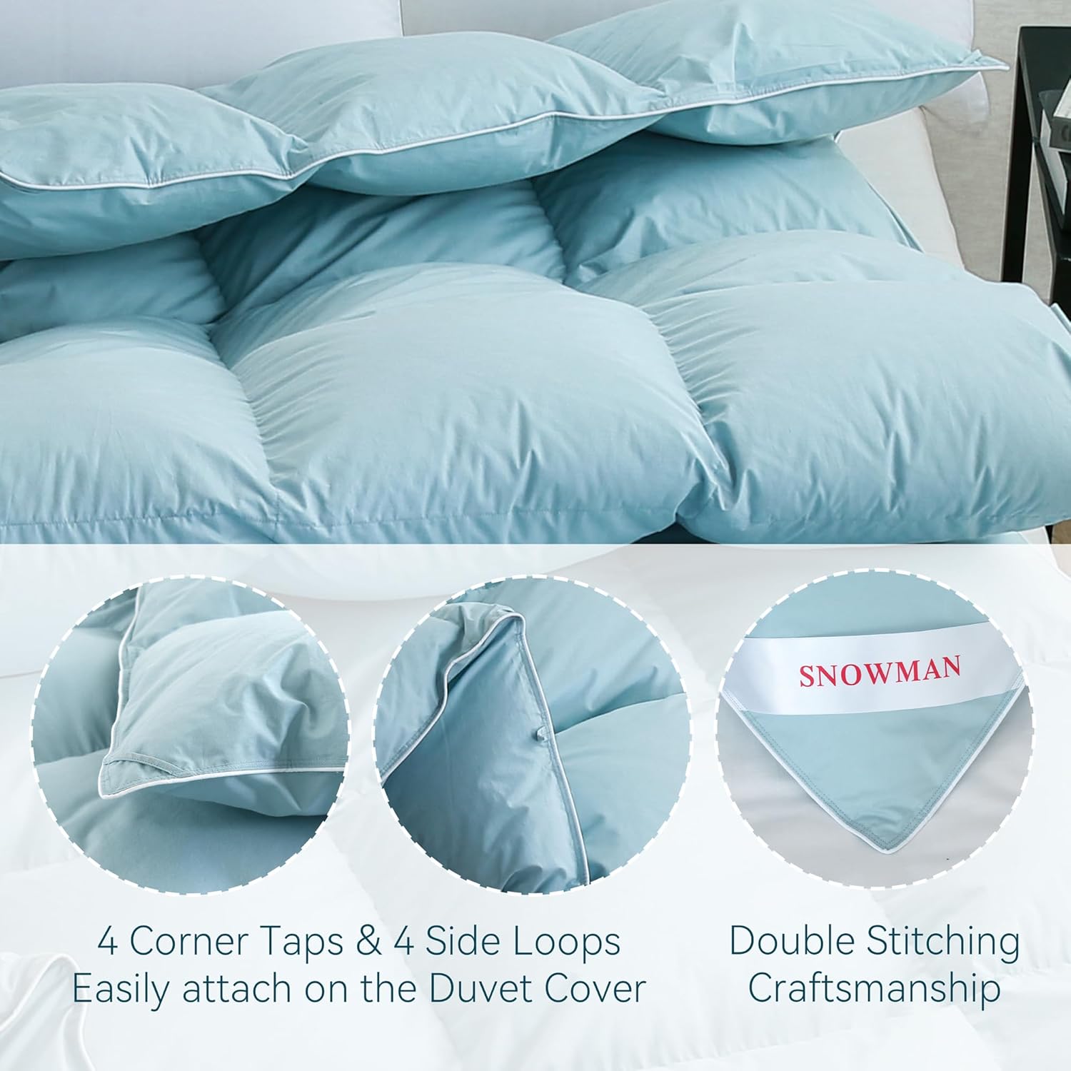 SNOWMAN Premium Down Comforter King Size, Luxurious All Season Duvet Insert with Cotton Blended Fabric, 3D Baffle Box Design Hotel Bedding Comforter (Blue,106"x90") - Image 5