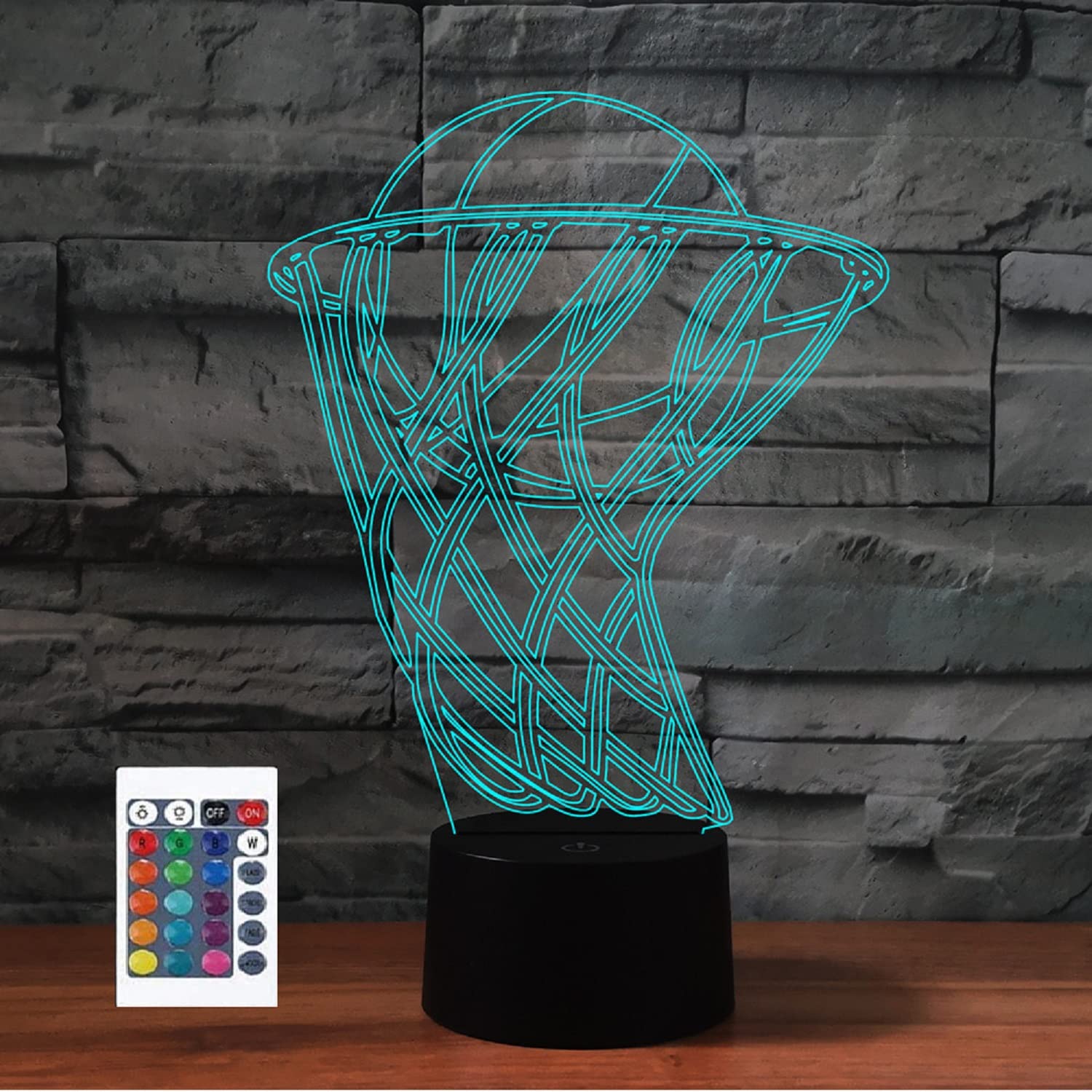 SUPERRUIDALONG 3D Throw Baloncesto Control Remoto 16 Color Luces de Noche Ilusión Acrílico LED Mesa Lámpara de Noche Niños Dormitorio Decoración de Escritorio Regalos de Cumpleaños Juguete para Niños