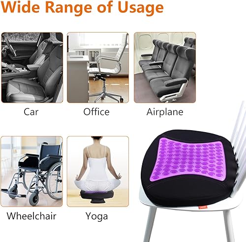 Miniatura 3 de Sojoy Cojín de asiento de gel morado para sentarse y conducir todo el día, cojín de espuma viscoelástica para silla de oficina para dolor de