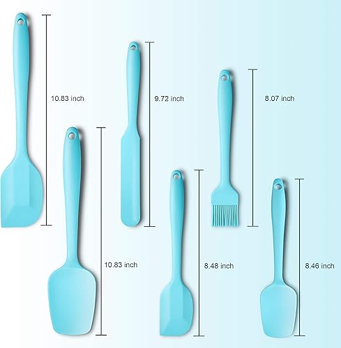 Miniatura 6 de Juego de 6 espátulas de silicona resistentes al calor, antiadherentes, ergonómicas, para hornear, mezclar, mezclar, utensilios de cocina, color azul