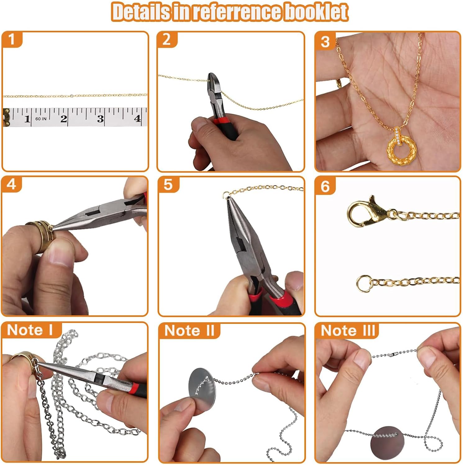 Fesorsi Gold Necklace Chain for Jewelry Making, 46ft 6 Style Rolled Steel DIY Jewelry Chain Roll Bracelet Bulk Link Plated Permanent for Earring Anklet Craft with Jump Ring, Lobster Clasp, Pliers - Image 7