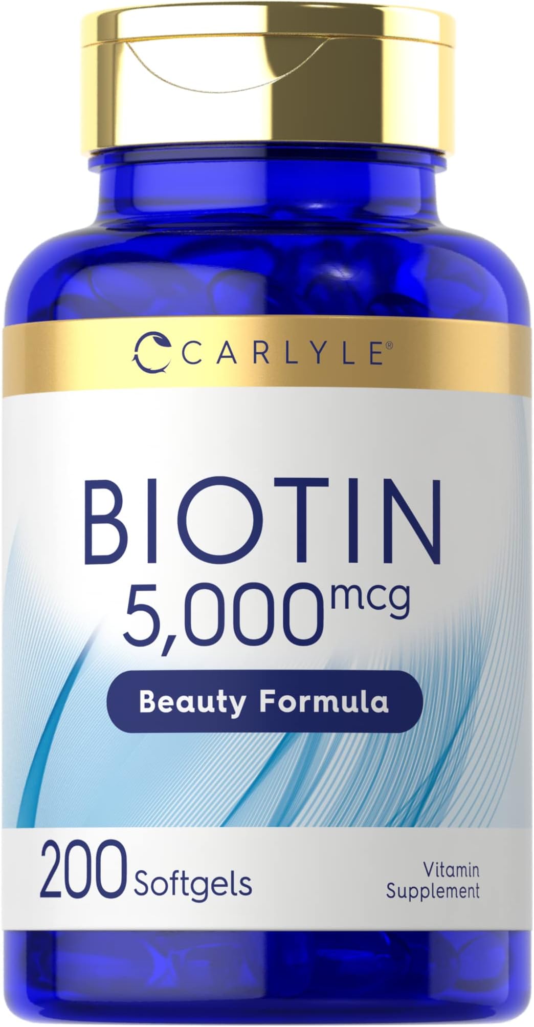 Biotin 5000mcg Softgels | 200 Count | Vitamins for Hair Skin and Nails | Non-GMO, Gluten Free Supplement