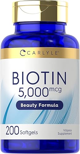 Carlyle Biotin 5000mcg cápsulas blandas | 200 unidades | Vitaminas para el cabello, la piel y las uñas | Suplemento sin OMG, sin gluten