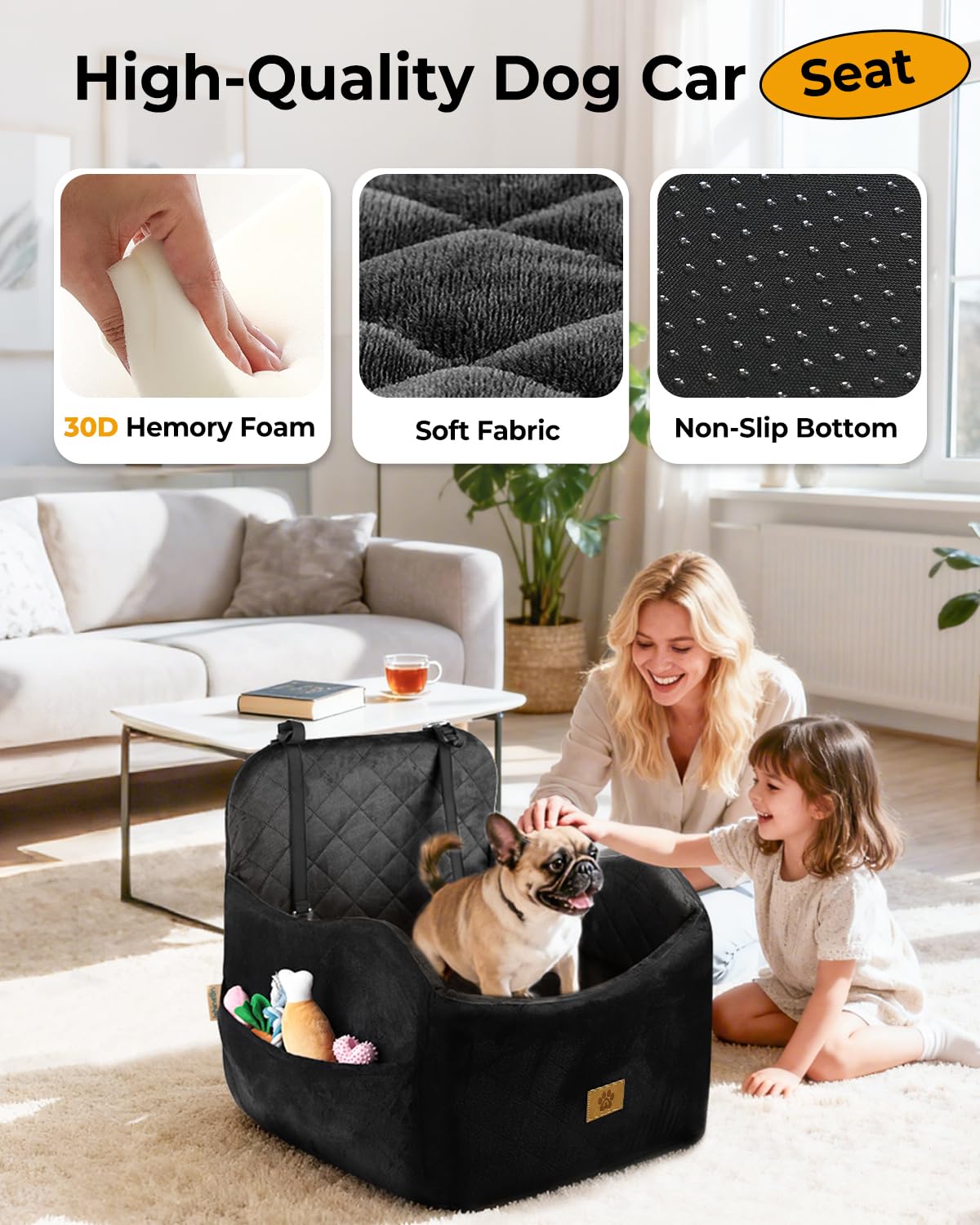 Ishineon Dog Car Seat for Small/Medium Dogs, Detachable Washable Dog Booster Car Seat Under 35lbs, High-Support Memory Foam,Travel Bed with Storage Pockets - image 5