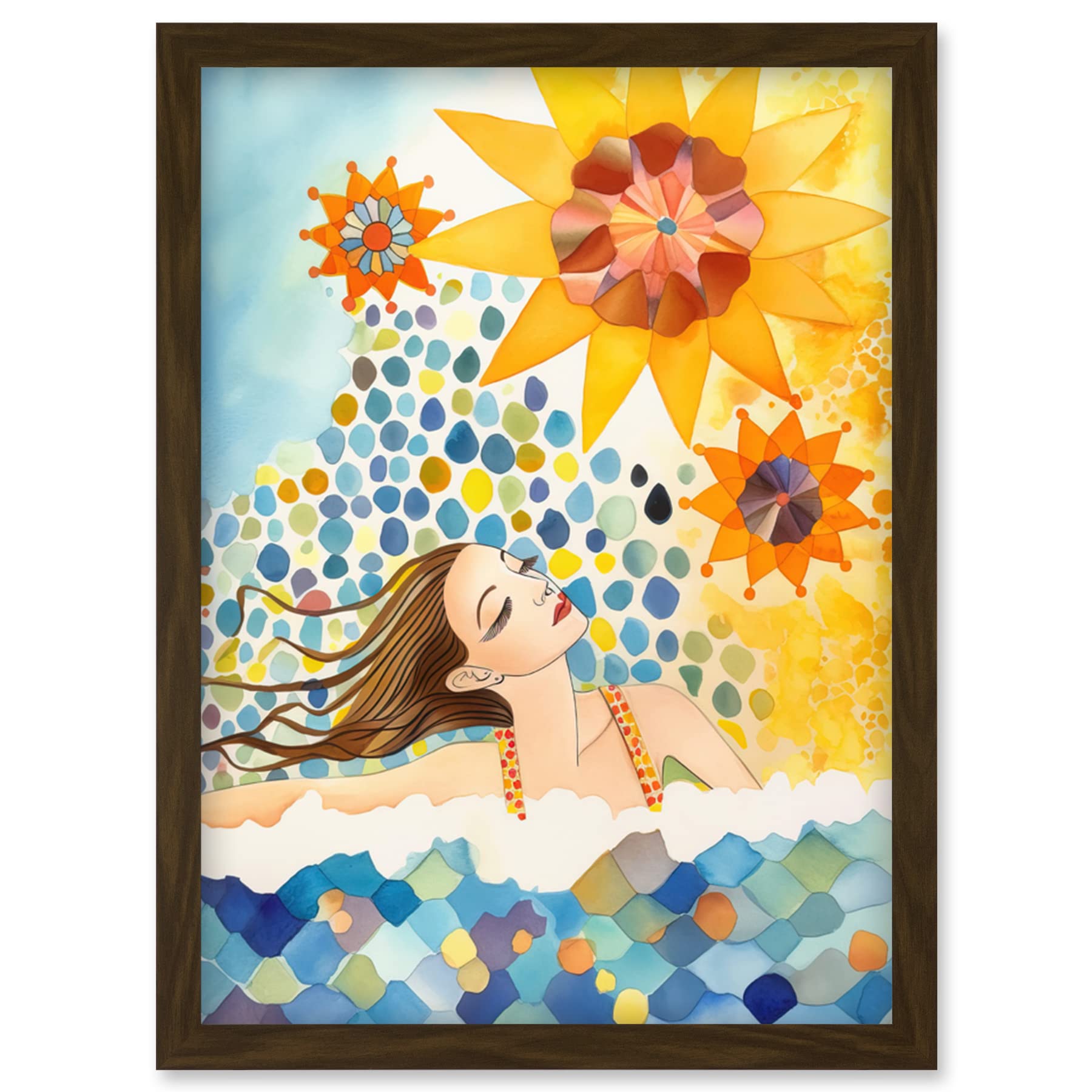 Artery8 Abstract Sea Swimming Folk Art Bathroom Artwork Framed Wall Art Print A4
