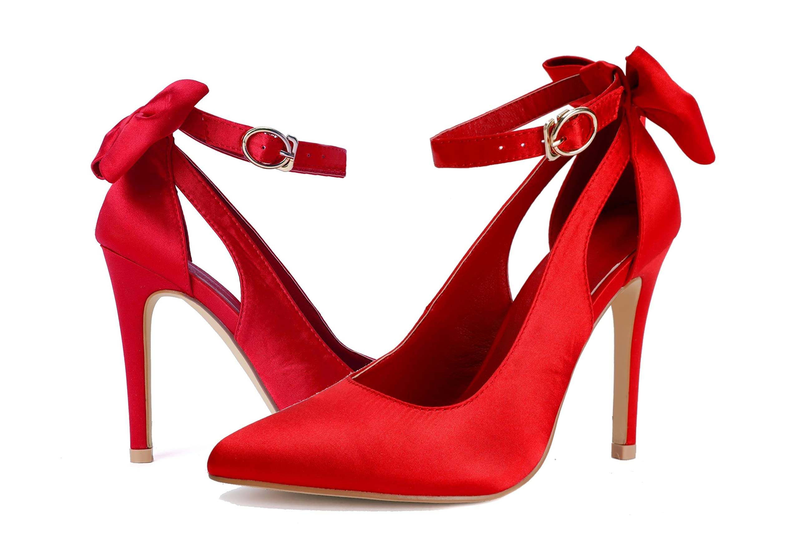 Fashare Womens High Heels Bow Tie Back Sexy Stiletto Ankle Strap Wedding Dress Pumps Shoes