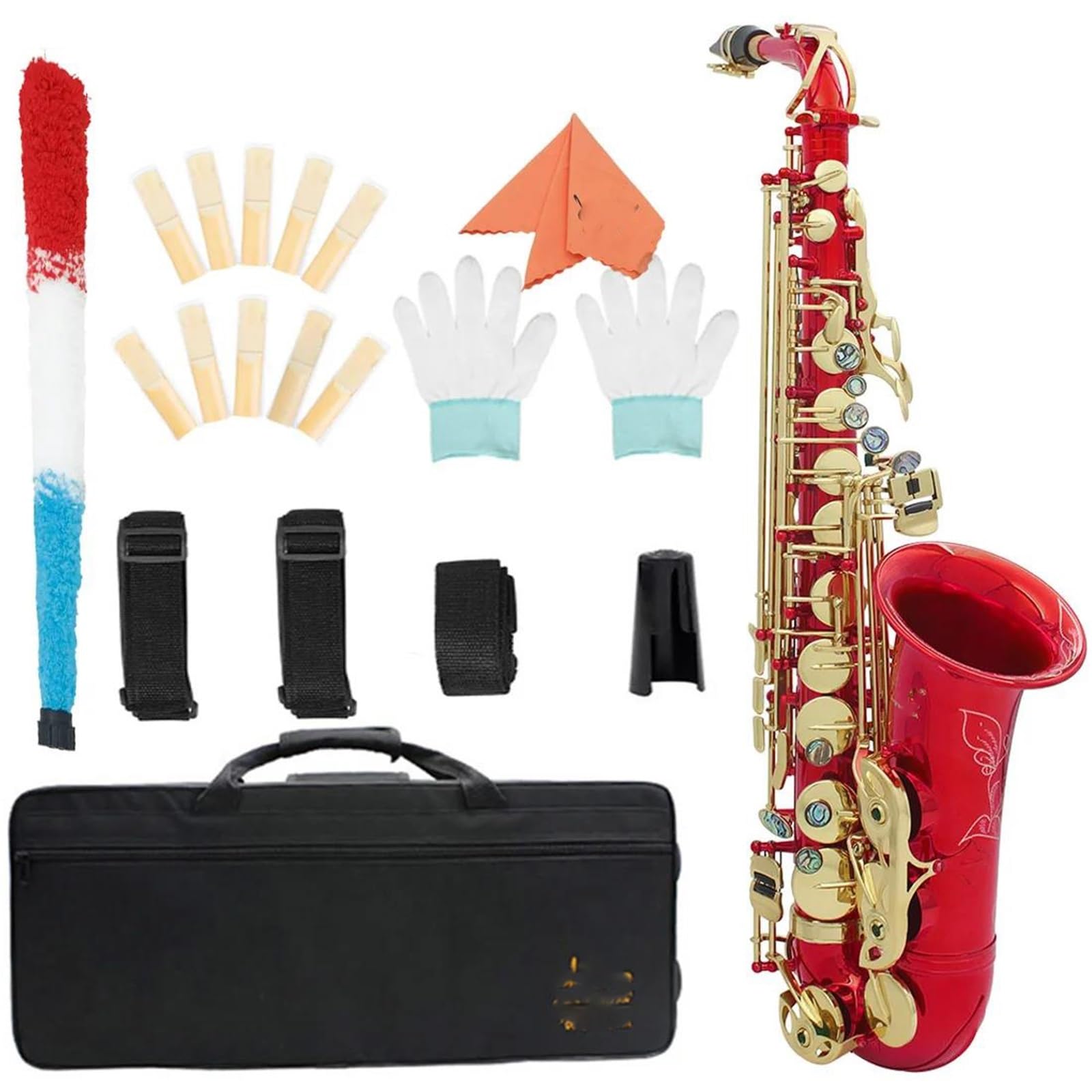 Zestaw saksofonu altowego Eb Instrumenty dęte drewniane W zestawie Futerał do przenoszenia Szczotka do czyszczenia ustnika Akcesoria Saksofon