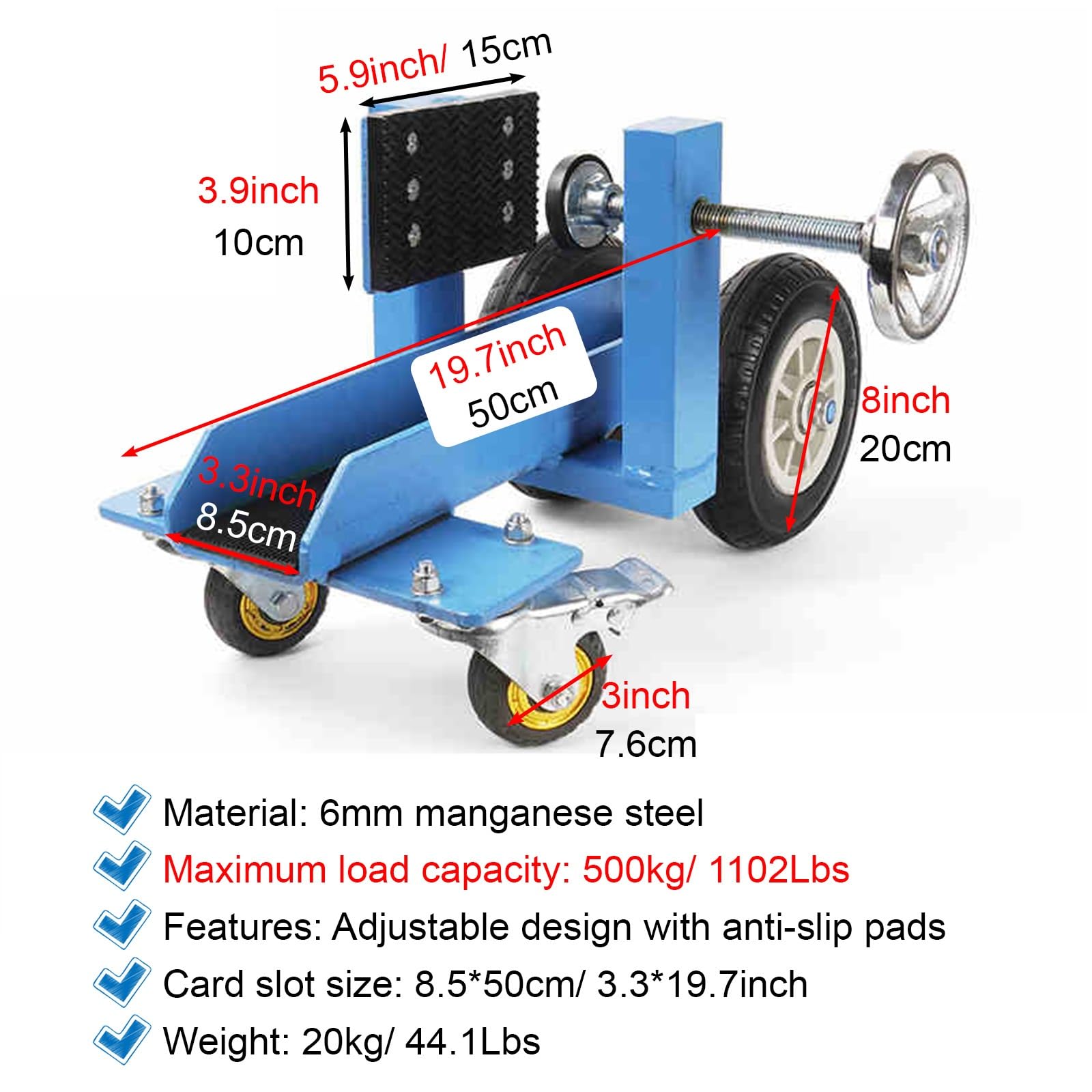 Carrello porta pannelli Camion di movimentazione del pannello della porta con morsetto regolabile, Carrello portante in compensato per granito/vetro/materasso, Capacità di carico di 500 kg, Carrello p