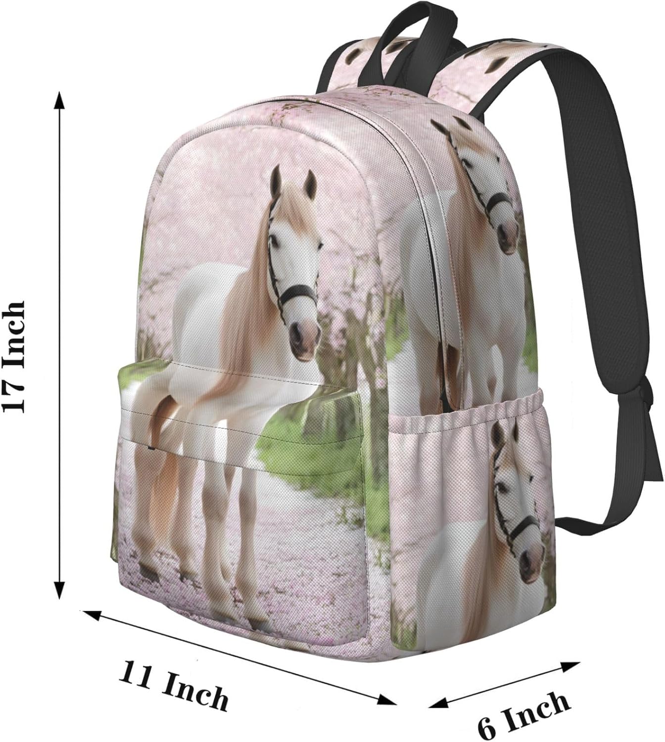16 inch backpack 3D Animal White Horse Laptop Backpack Full Print School Bookbag Shoulder Bag for Travel Daypack