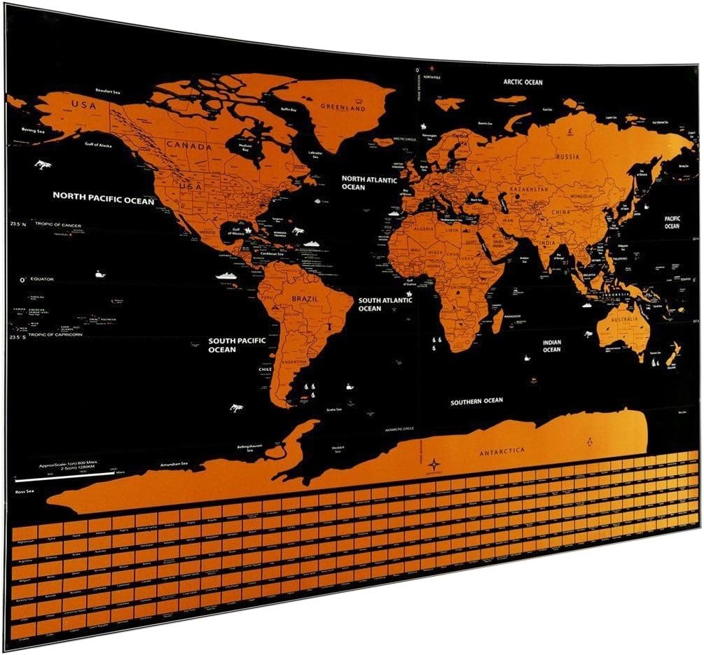 MP-1 Scratch Off Map of The World Travel Poster W/Country Flags & US States Outlined Shiny Glossy Finish (Large Full Size)