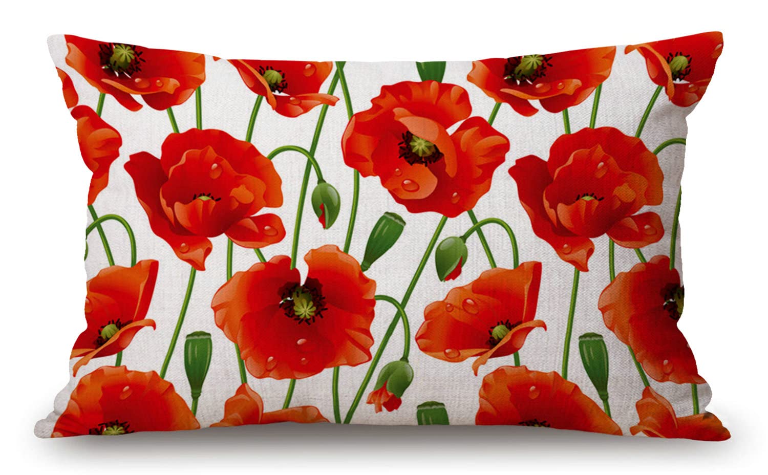 Solekla Jcp61 Red Poppy Flowers Waist Lumbar Cotton Linen Throw Pillow Case Cushion Cover For Sofa Home Decorative Oblong 12X20 Inches