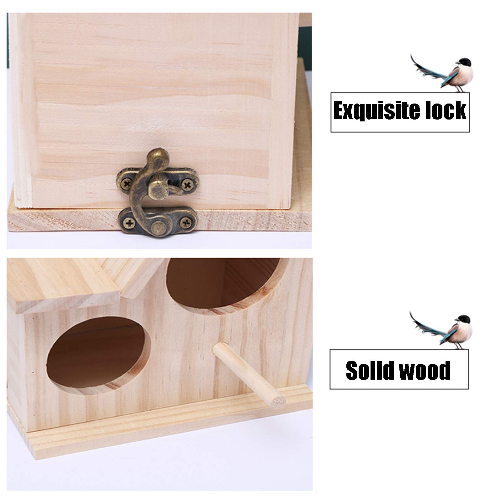 Casa para pájaros, Nido de pájaro de Madera Maciza con Cuerda de cáñamo, se Puede Colgar en Las Ramas del jardín, Caja Nido para pájaros para Mascotas, aviario, 21X14X24cm