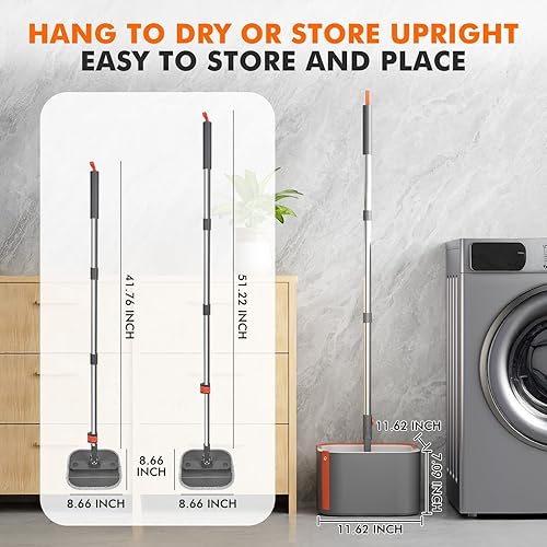 Miniatura 2 de KZKR Juego de trapeador giratorio y cubeta mejorado, sistema de agua limpia y sucia separado, cabezal cuadrado plegable de 360 con almohadilla de