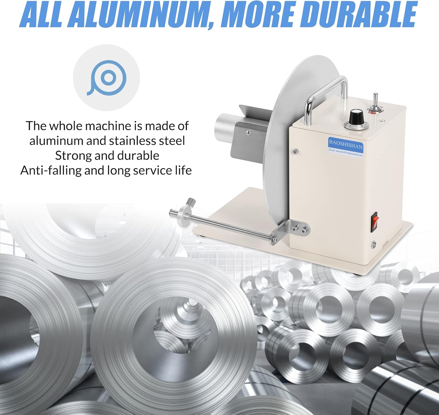 BAOSHISHAN Automatic Label Rewinder Rewinding Machine Speed Adjustment Width 120mm/4.7inch Roll Core Diameter 3 Inch Barcode Printer Rewinder (110V)