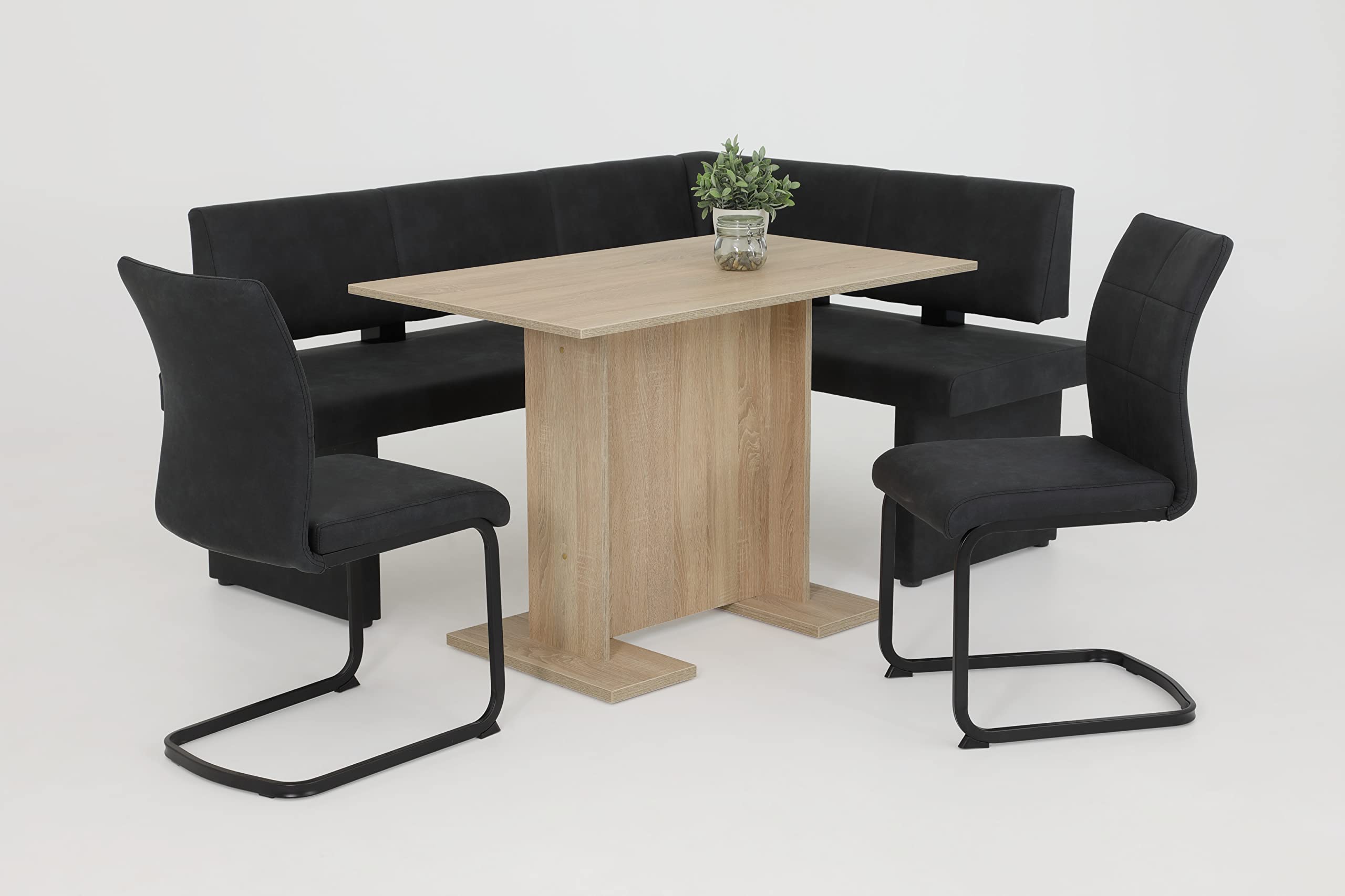Hela Pia Banco esquinero de Comedor, Estructura de Madera con tapizado de Tela, Microfibra Antracita, Montaje a Derecha-Izquierda, 168 x 128 x 86 cm