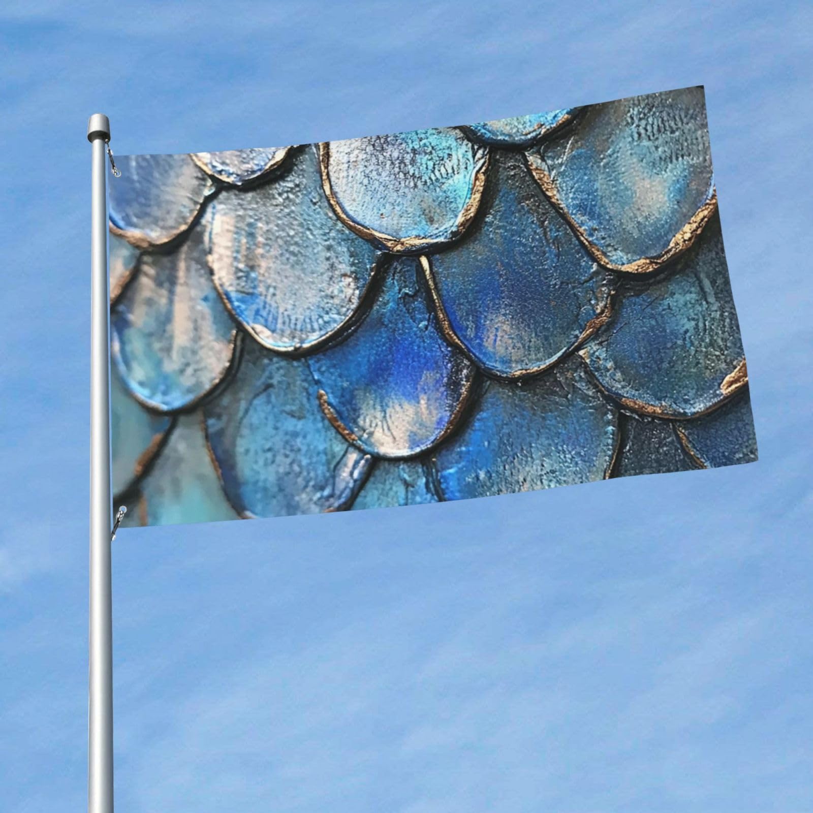 Flag 3x5 Ft Double Sided Outdoor Flags Large Holiday Banner with 2 Brass Grommets Sea Blue Mermaid Fish Scale Yard Flag All Season Welcome Garden Flags for Yard Lawn Outdoor Decoration