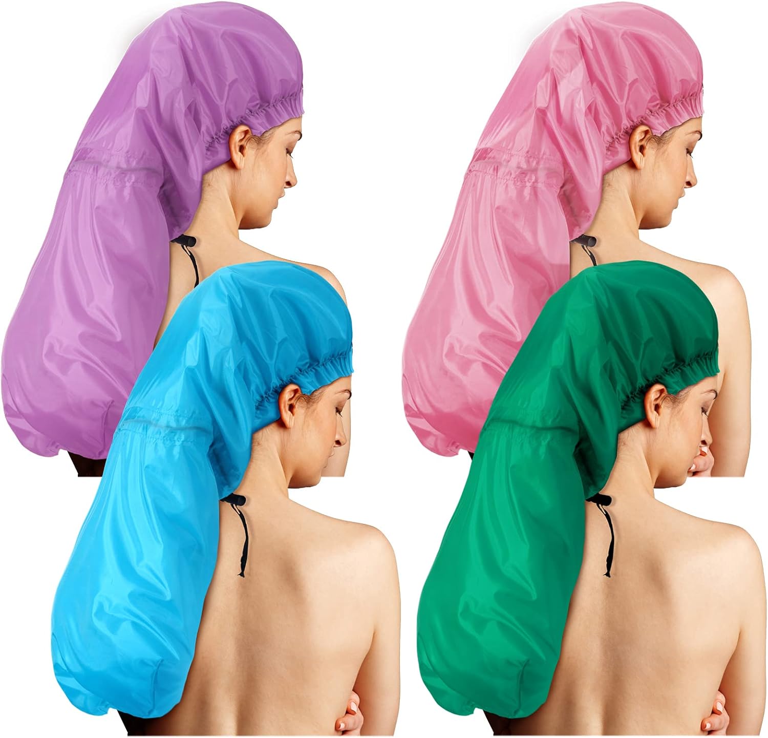 4 Pcs Jumbo Shower Caps for Women Long Hair Extra Large Shower Caps for