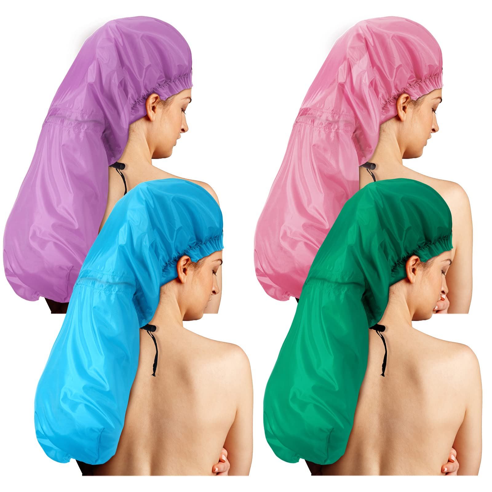 Eurzom 4 Pcs Large Shower Cap for Braids Extra Long Shower Cap for Women Long Hair Locs Foldable Waterproof Reusable XL Hair Bonnets for Dreadlocks