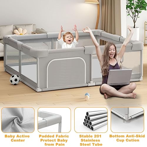 Miniatura 5 de Corralitos de juego para bebés y niños pequeños, corralitos de juegos para bebés y niños pequeños, para interiores y exteriores, con malla