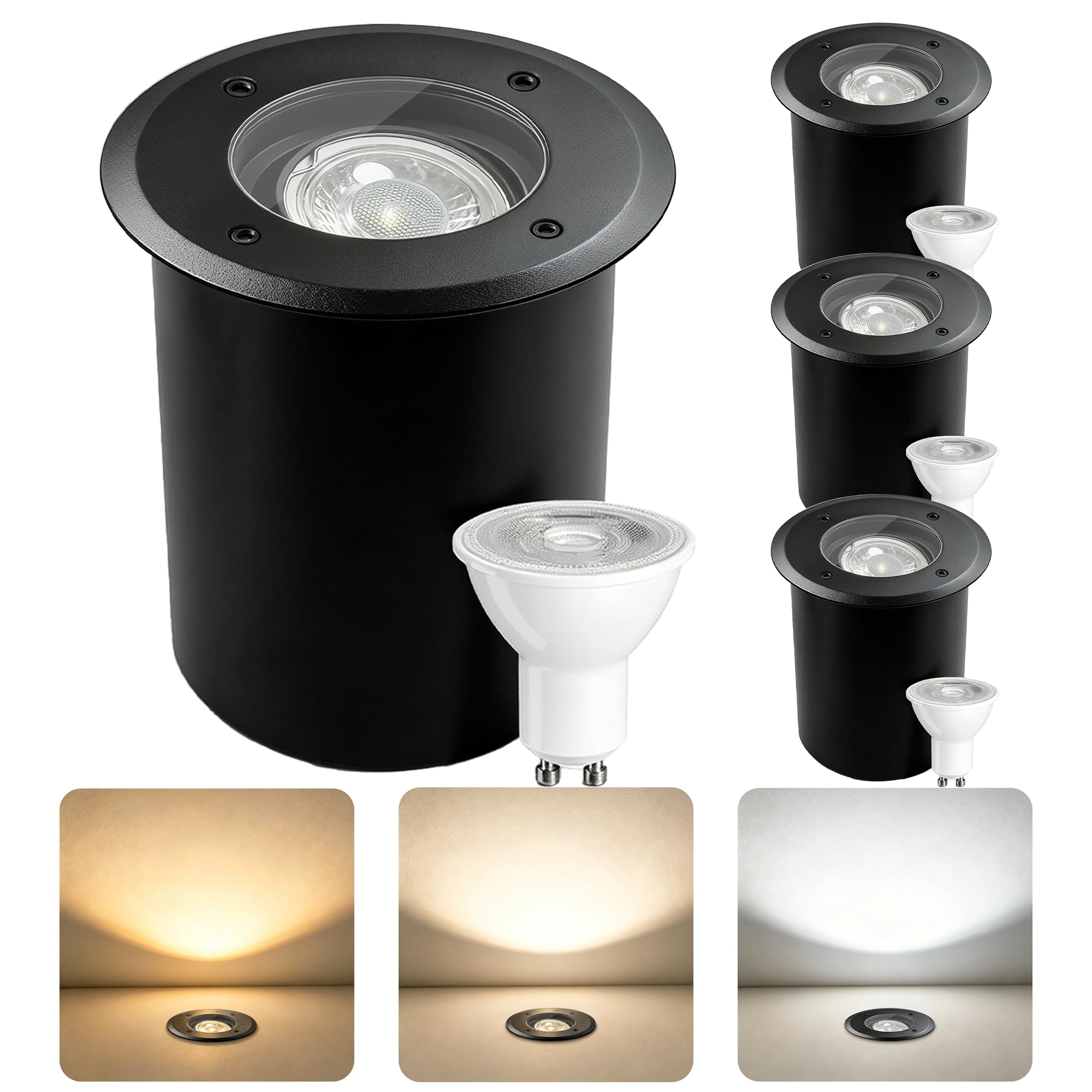 Lot De 4 Projecteurs Au Sol Extérieurs 3 CCT GU10 IP67 230V,Noir