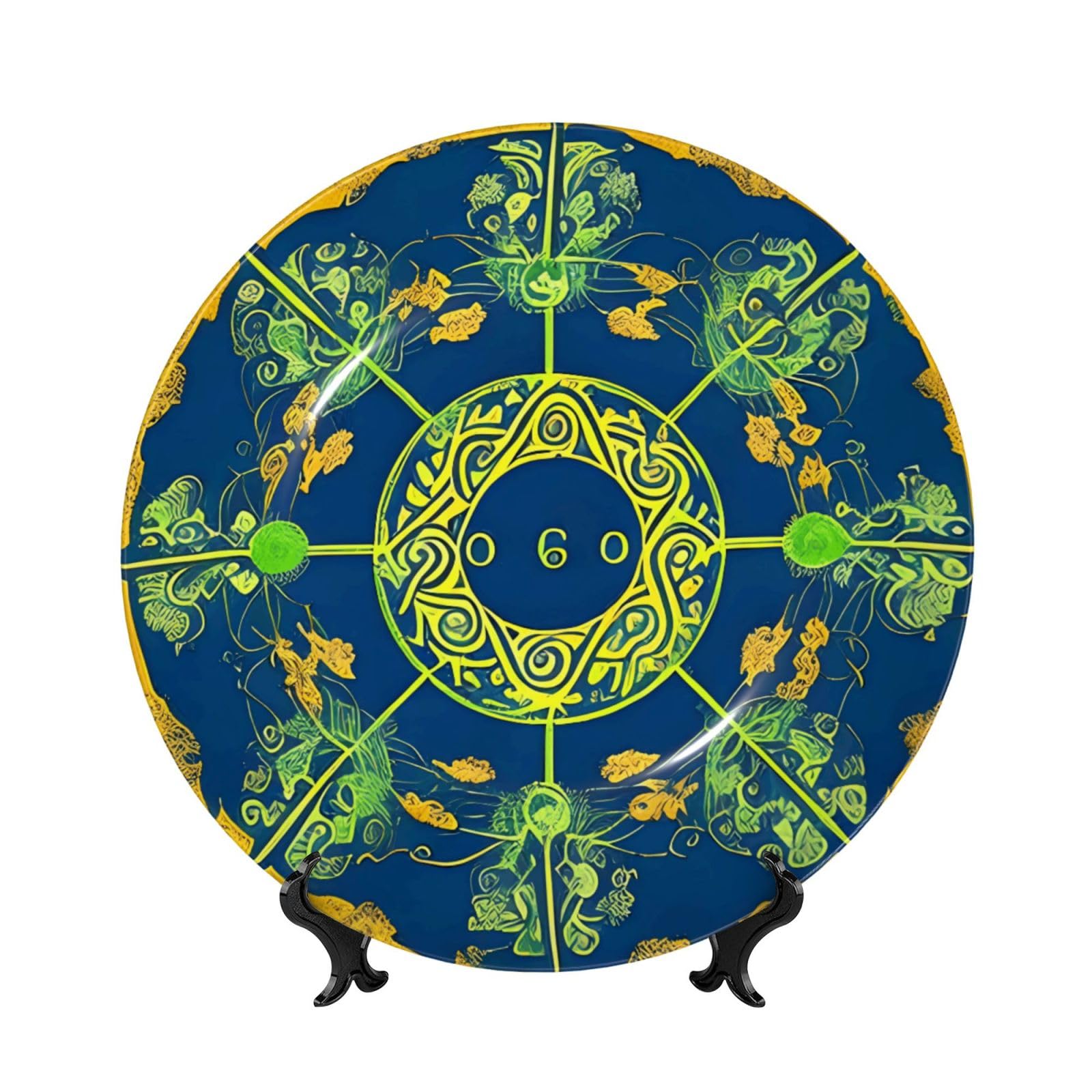 SXZVVBN Yin Yang Totem Bone China Decorative Plate Art with Stand Removable Adhesive Hanging for Home Office 7in