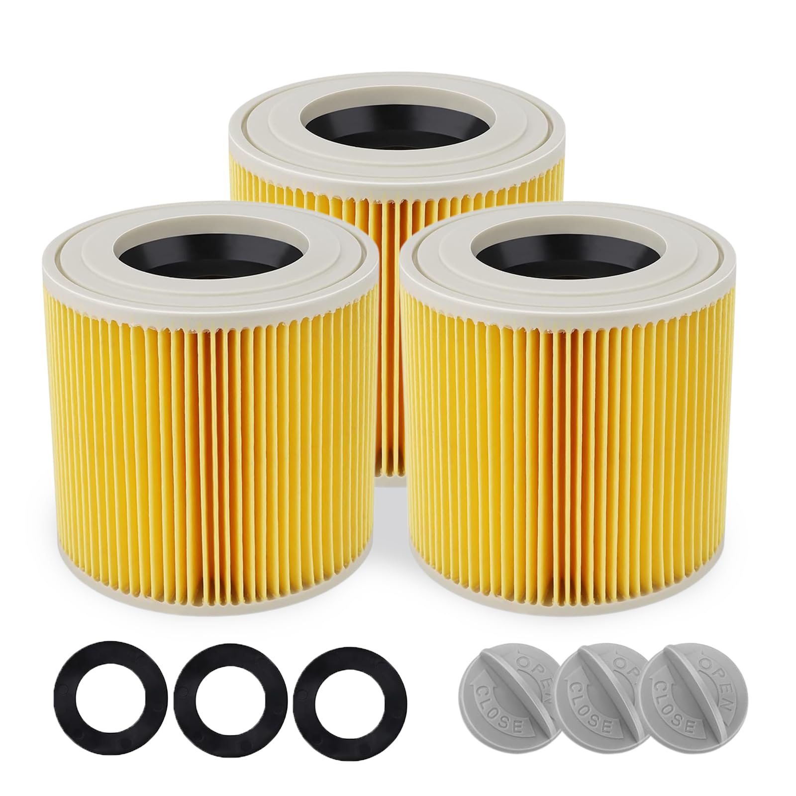 Lot de 3 Filtres de Remplacement Compatibles avec WD3, WD2, WD1, MV3, MV2, A, K, KNT, NT, SE et VC, Filtration Efficace pour Aspirateurs Eau et Poussière