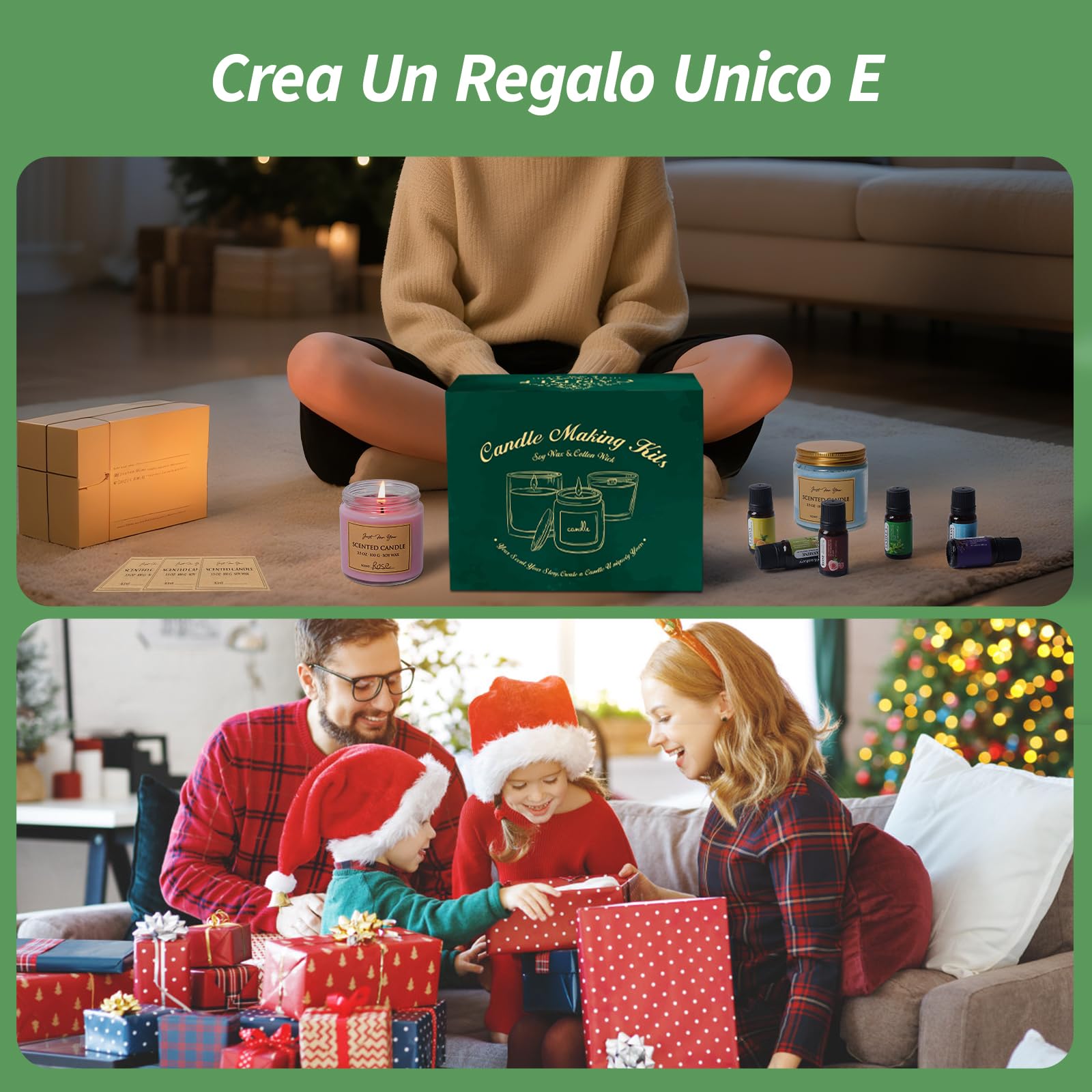 Aeraroma Kit per Realizzazione Candele, Kit per Candele di Soia per Principianti - Forniture per Candele Fai da Te Starter con Pentola di Colata da 900ml e Scatola Regalo Elegante