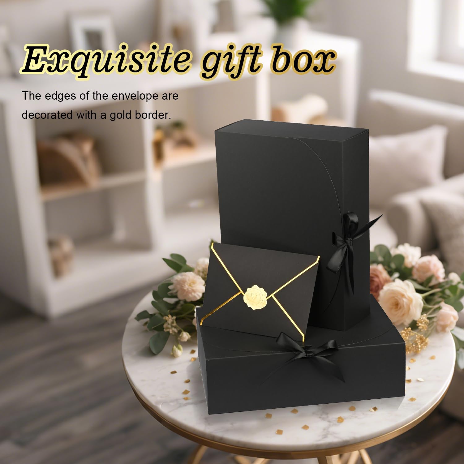 WLUSEAXI Confezione da 10 grandi scatole regalo nere con coperchio, per proposte di damigella d'onore con biglietti di auguri e buste, per proposte di matrimonio, compleanno, 30,5 x 24,9 x 7,9 cm