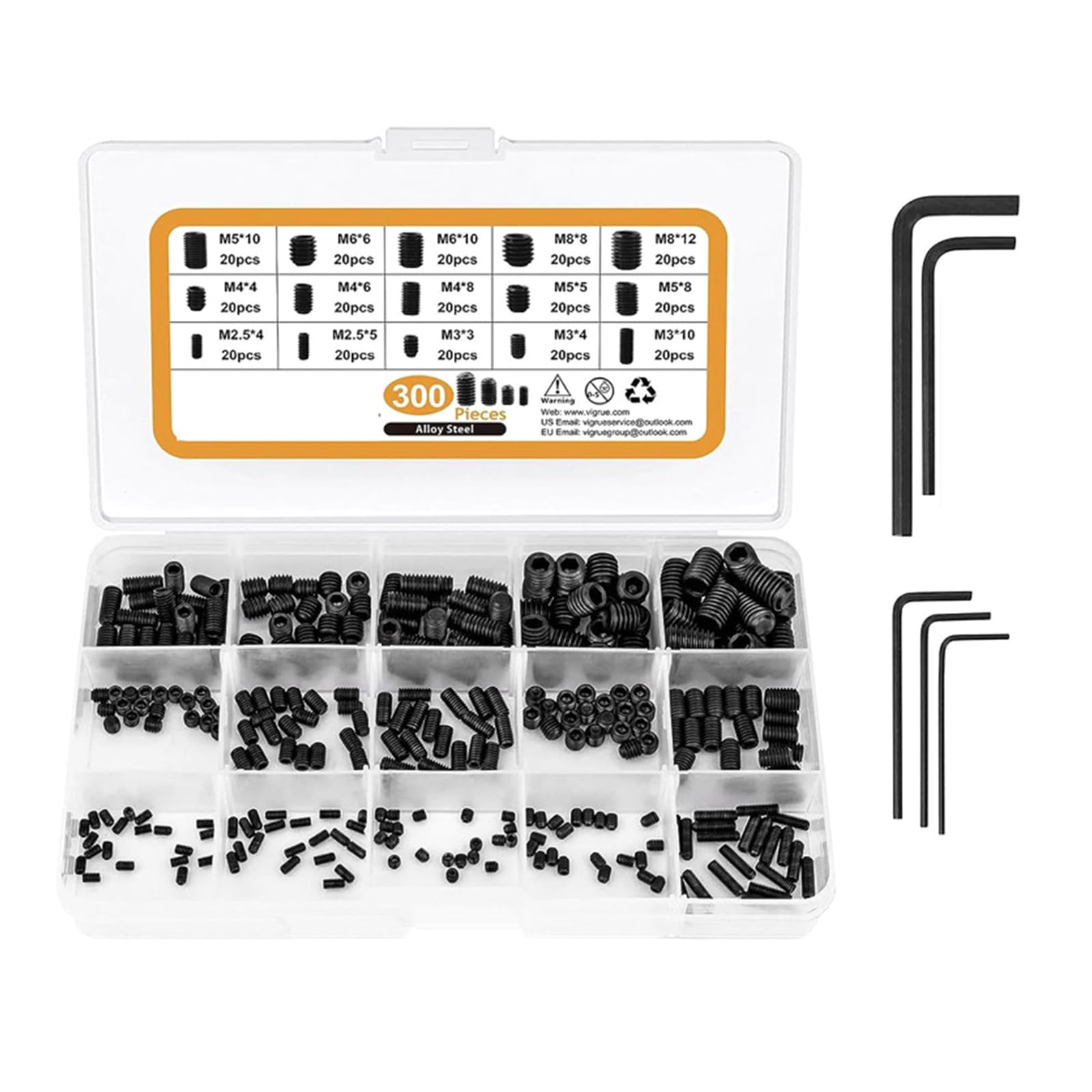 LIUZIKUN 300 Pcs Hexagon Socket Head Screws Stainless Steel Allen Head Screws Internal Hexagon Drive Cup Screws 2.5 to 8mm