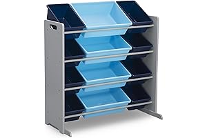 Kids Toy Storage Organizer with 12 Plastic Bins - Greenguard Gold Certified, Grey/Blue