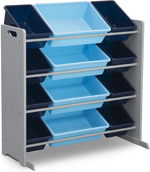 Delta Children Kids Toy Storage Organizer with 12 Plastic Bins - Greenguard Gold Certified, Grey/Blue