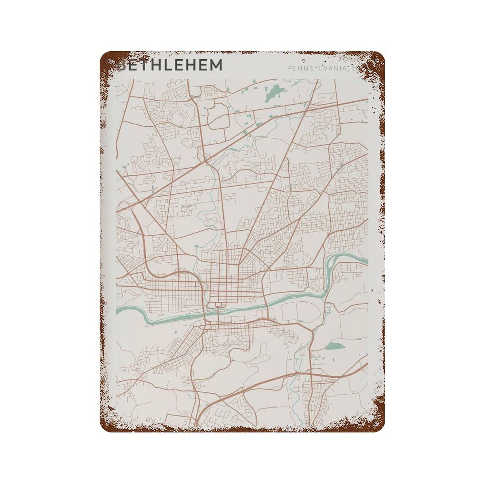 xiaoxiaoshen Bethlehem Map Pennsylvania Travel Gift Farmhouse Decor (2) Wall Decor Art Metal Tin Poster Modern Home Decor Art Home Bar Shop Decorations Vintage Sign 40x30cm