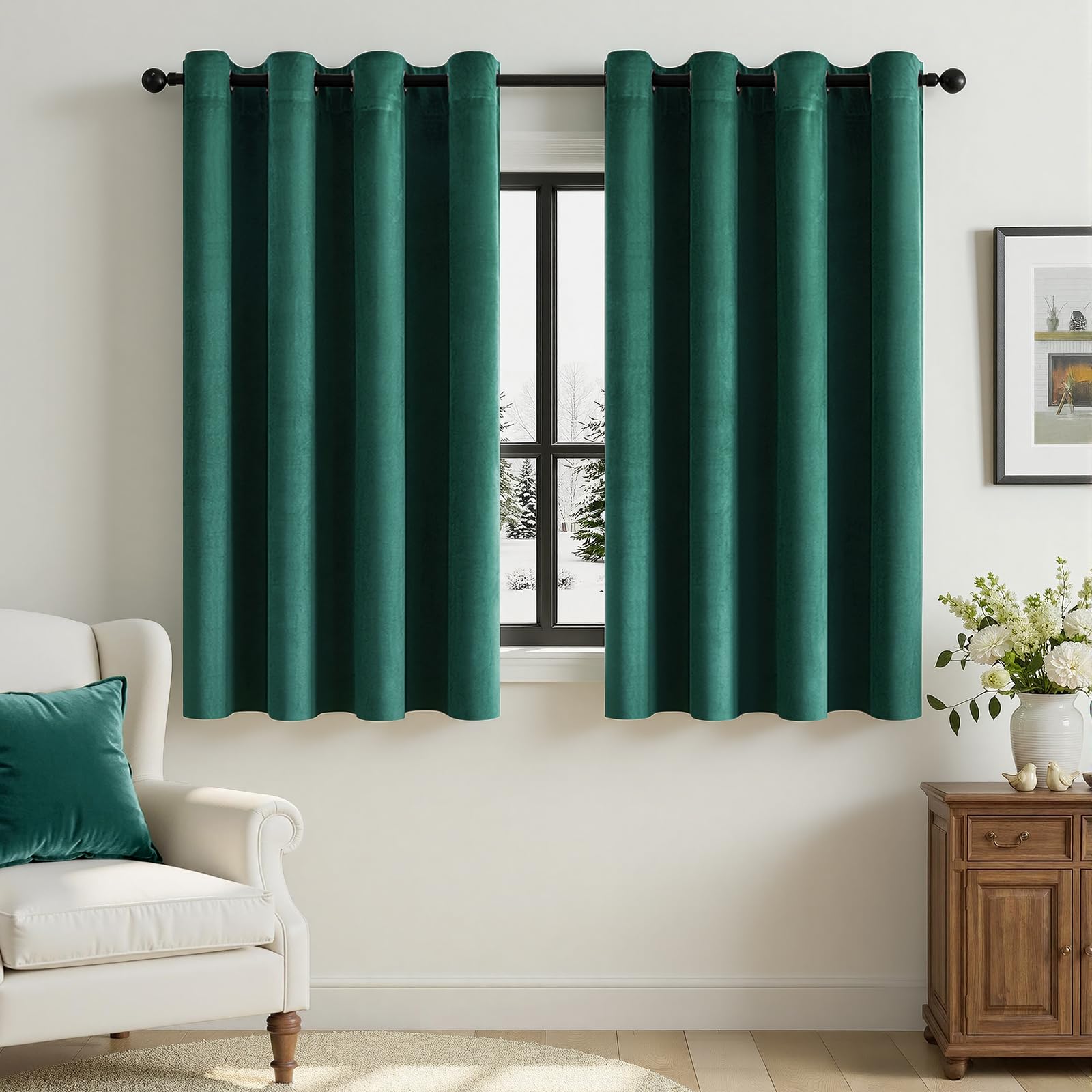 Woaboy Velvet Curtains 54 Drop Dark Green Curtain for Living Room Thermal Blackout for Bedroom Luxury Eyelet Drapes Soft Window Treatment Insulated Soundproof & Room Darkening W 46 x L 54 2 Panels